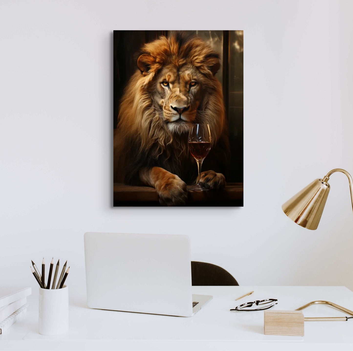 Lion avec verre